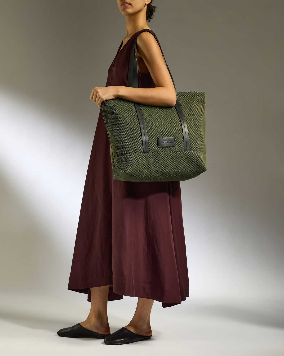Antler Weave Shopper in Olive Green