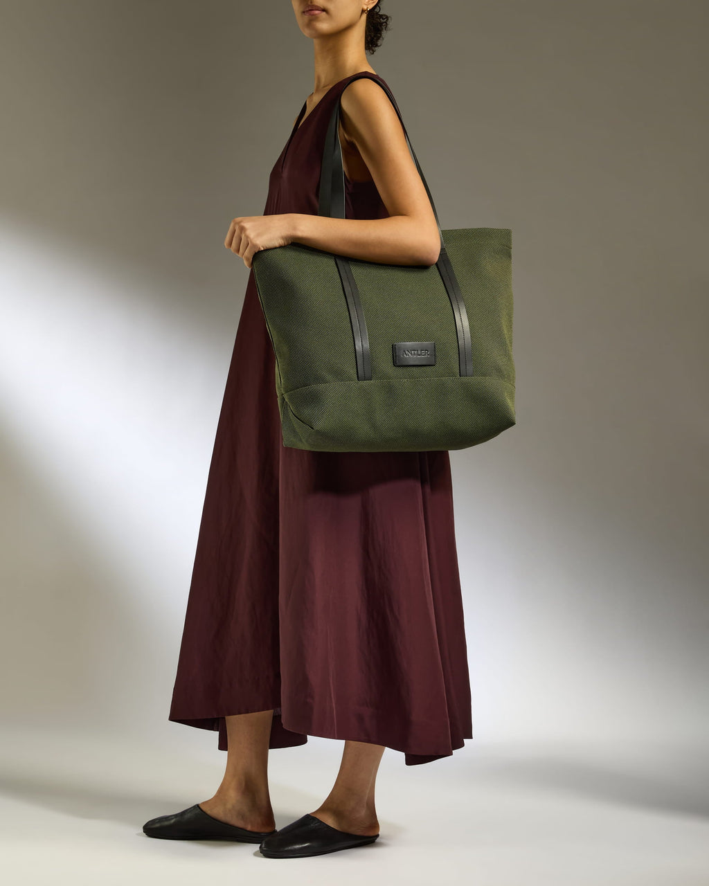 Antler Weave Shopper in Olive Green
