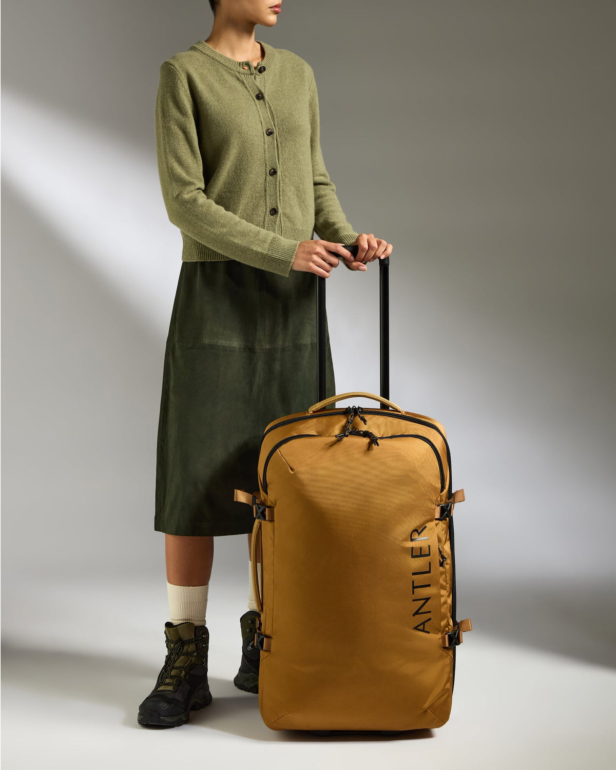 Discovery Wheeled Duffel in Mustard Yellow