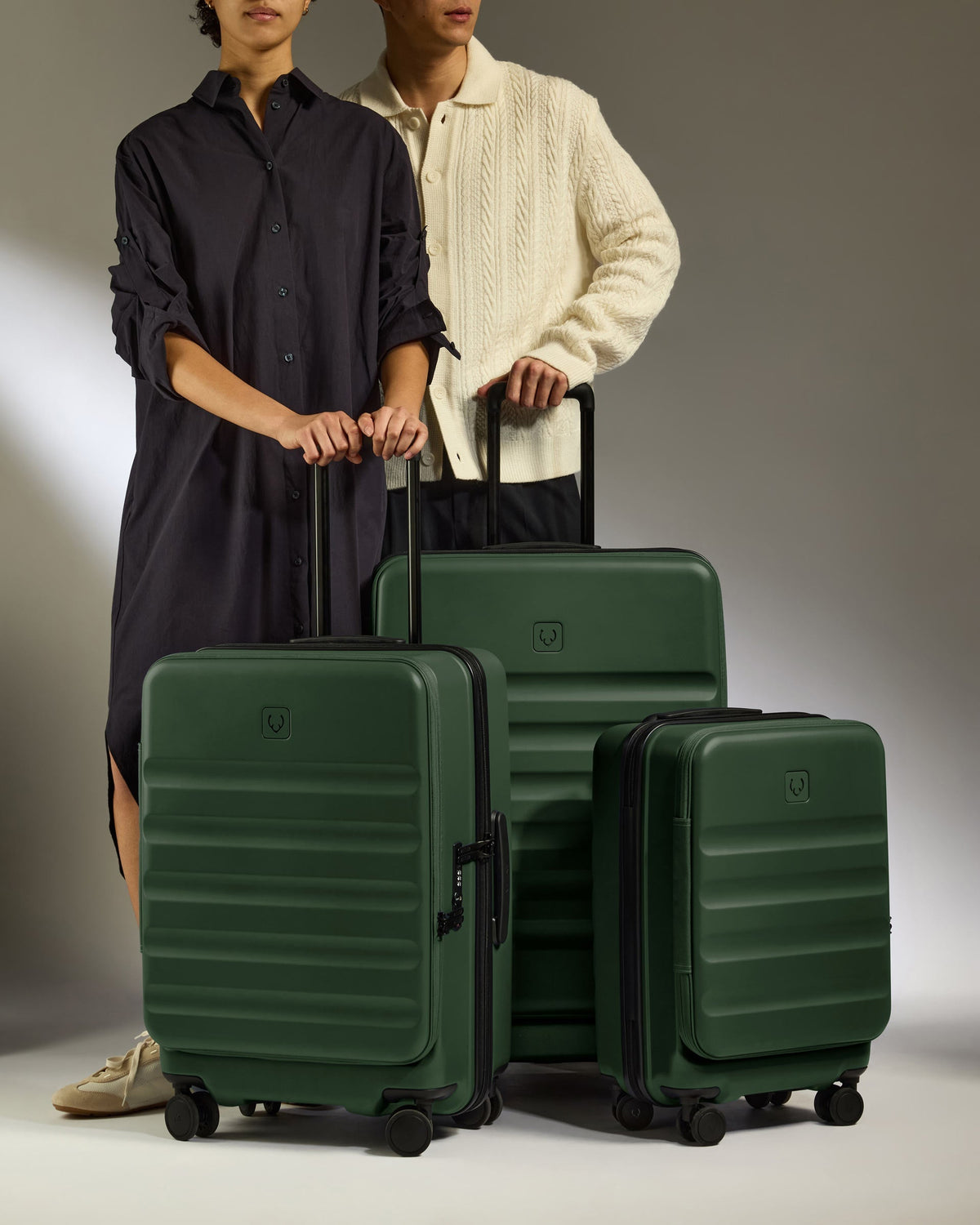 Dual Opening Suitcase Set in Antler Green - Icon Stripe