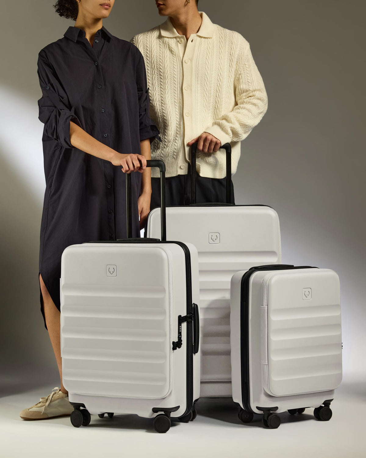 Dual Opening Suitcase Set in Taupe - Icon Stripe