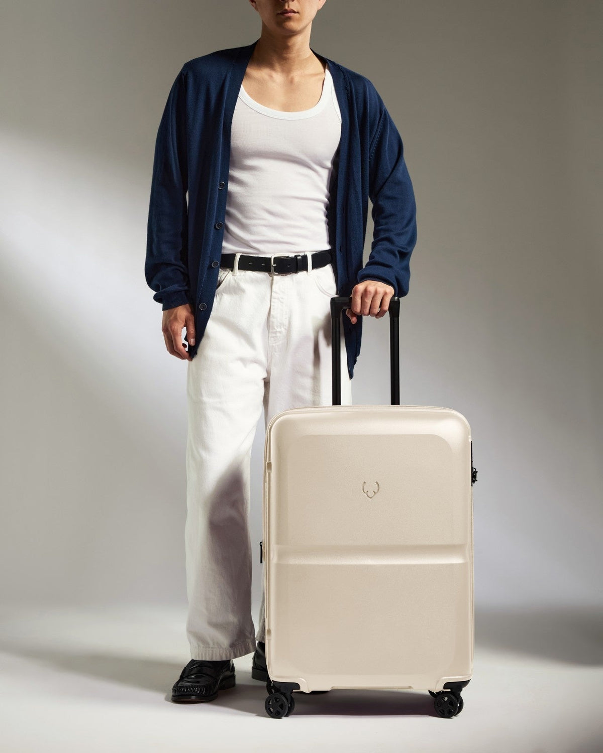 Medium Suitcase in Warm Taupe- Single Stripe