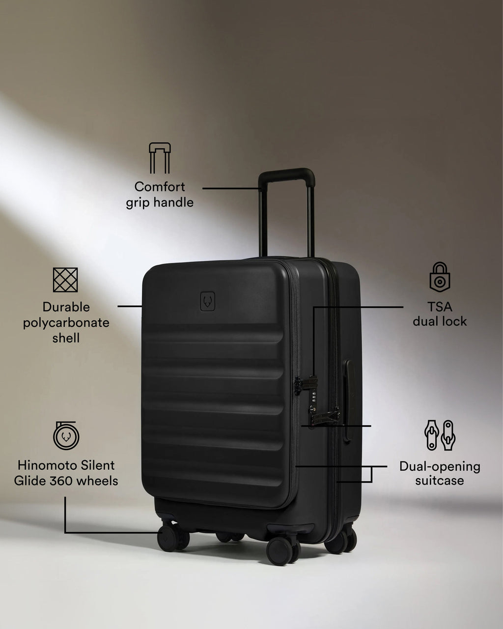 Dual Opening Medium Suitcase in Black - Icon Stripe
