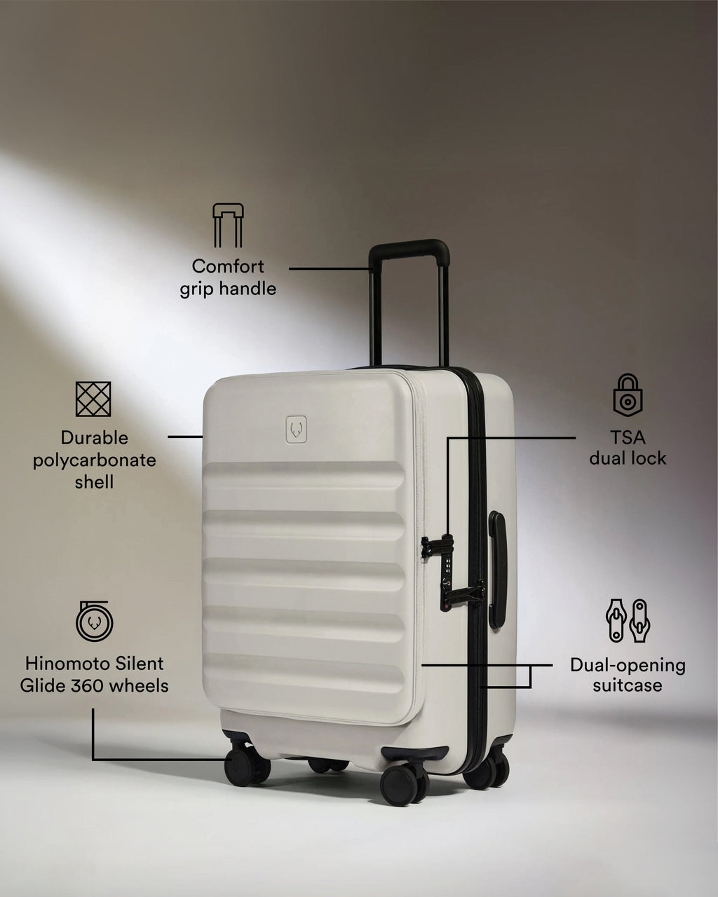 Dual Opening Large Suitcase in Taupe - Icon Stripe