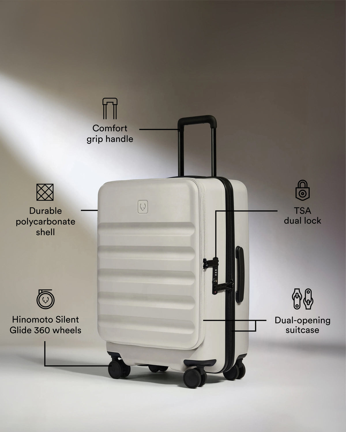 Dual Opening Large Suitcase in Taupe - Icon Stripe